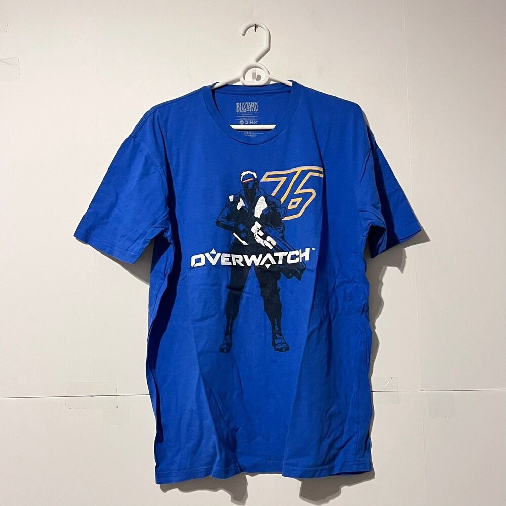 Blizzard Entertainment Mens T-Shirt Size 2XL Blue Overwatch Solder 76 Gamer